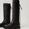 bottes__lacets_en_cuir_2.webp Chaussures Plates | Bottes Et Bottines*TWINSET Milano Bottes à Lacets En Cuir Noir