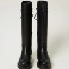 bottes__lacets_en_cuir_4.webp Chaussures Plates | Bottes Et Bottines*TWINSET Milano Bottes à Lacets En Cuir Noir