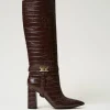 Chaussures À Talons | Bottes Et Bottines*TWINSET Milano Bottes à Talons Avec Imprimé Croco Coffee Chocolate