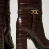 bottes__talons_avec_impri_3.webp Chaussures À Talons | Bottes Et Bottines*TWINSET Milano Bottes à Talons Avec Imprimé Croco Coffee Chocolate