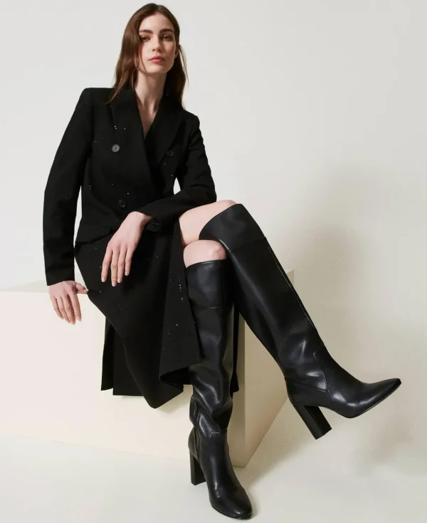 bottes__talons_montantes_1.webp Chaussures À Talons | Bottes Et Bottines*TWINSET Milano Bottes à Talons Montantes Noir