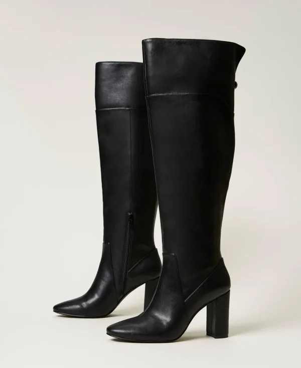 bottes__talons_montantes_2.webp Chaussures À Talons | Bottes Et Bottines*TWINSET Milano Bottes à Talons Montantes Noir