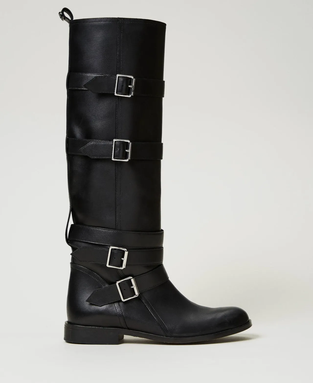 bottes_en_cuir_avec_bride_0.webp Chaussures Plates | Bottes Et Bottines*TWINSET Milano Bottes En Cuir Avec Brides Noir