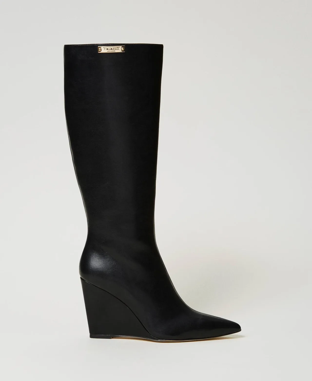 bottes_montantes_avec_sem_0.webp Chaussures À Talons | Bottes Et Bottines*TWINSET Milano Bottes Montantes Avec Semelle Compensée Et étiquette Siglée Noir