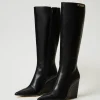 Chaussures À Talons | Bottes Et Bottines*TWINSET Milano Bottes Montantes Avec Semelle Compensée Et étiquette Siglée Noir