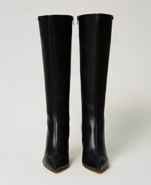 Chaussures À Talons | Bottes Et Bottines*TWINSET Milano Bottes Montantes Avec Semelle Compensée Et étiquette Siglée Noir