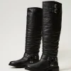 Chaussures Plates | Bottes Et Bottines*TWINSET Milano Bottes Montantes «Darcy» En Cuir Avec Brides Noir