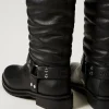 Chaussures Plates | Bottes Et Bottines*TWINSET Milano Bottes Montantes «Darcy» En Cuir Avec Brides Noir
