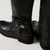 bottes_motardes_en_cuir_a_3.webp Chaussures Plates | Bottes Et Bottines*TWINSET Milano Bottes Motardes En Cuir Avec Oval T Noir