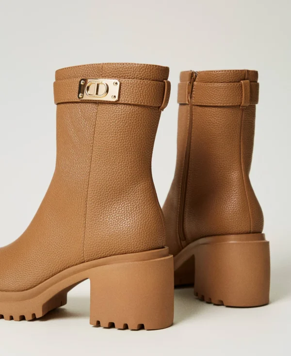 Chaussures À Talons | Bottes Et Bottines*TWINSET Milano Bottines Avec Plaquette Siglée Chocolate Malt