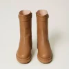 Chaussures À Talons | Bottes Et Bottines*TWINSET Milano Bottines Avec Plaquette Siglée Chocolate Malt