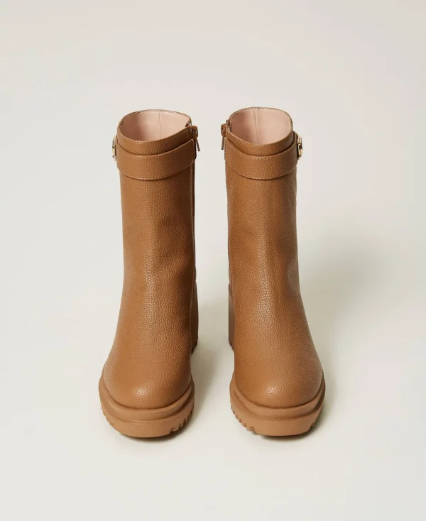Chaussures À Talons | Bottes Et Bottines*TWINSET Milano Bottines Avec Plaquette Siglée Chocolate Malt