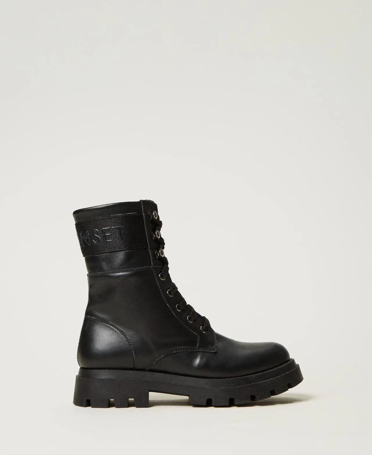 Chaussures*TWINSET Milano Bottines Motardes En Cuir Avec Logo Noir