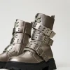 bottines_motardes_lames_a_1.webp Bottines Motardes | Chaussures Plates*TWINSET Milano Bottines Motardes Lamées Avec Brides Noisette Étain