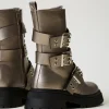 bottines_motardes_lames_a_2.webp Bottines Motardes | Chaussures Plates*TWINSET Milano Bottines Motardes Lamées Avec Brides Noisette Étain