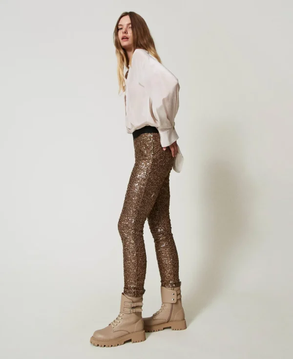 bottines_motardes_myfo_av_1.webp Bottines Motardes | Chaussures Plates*TWINSET Milano Bottines Motardes MYFO Avec Double Bride Dull Gold
