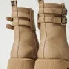 bottines_motardes_myfo_av_3.webp Bottines Motardes | Chaussures Plates*TWINSET Milano Bottines Motardes MYFO Avec Double Bride Dull Gold