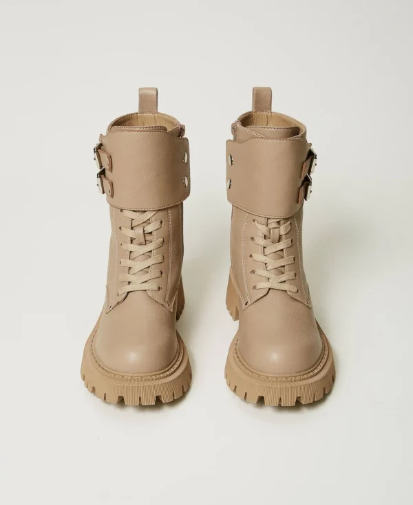 bottines_motardes_myfo_av_4.webp Bottines Motardes | Chaussures Plates*TWINSET Milano Bottines Motardes MYFO Avec Double Bride Dull Gold