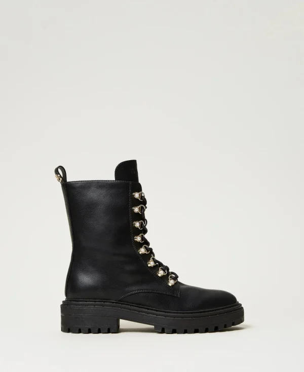 Bottines Motardes | Chaussures Plates*TWINSET Milano Bottines Motardes Trekking Avec Perles Noir