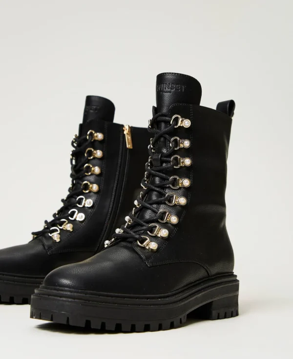 Bottines Motardes | Chaussures Plates*TWINSET Milano Bottines Motardes Trekking Avec Perles Noir