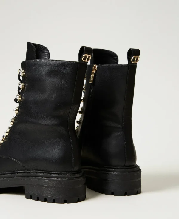 Bottines Motardes | Chaussures Plates*TWINSET Milano Bottines Motardes Trekking Avec Perles Noir