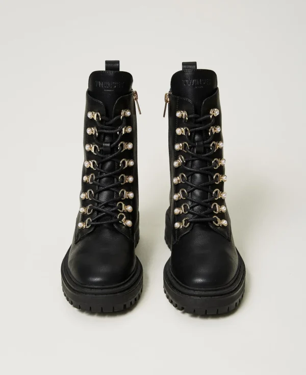 Bottines Motardes | Chaussures Plates*TWINSET Milano Bottines Motardes Trekking Avec Perles Noir