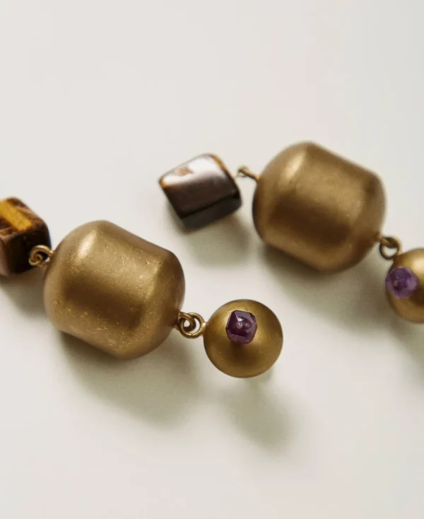 boucle_doreille_avec_lmen_2.webp Bijoux*TWINSET Milano Boucle D’oreille Avec éléments En Métal Et Pierre Coffee Chocolate