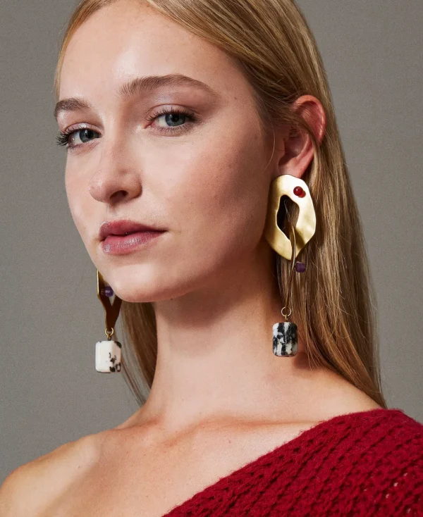 Bijoux*TWINSET Milano Boucle D’oreille En Chaîne Métallique Avec Pierres Noir