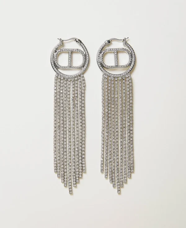 Bijoux*TWINSET Milano Boucles D’oreilles Avec Oval T Et Franges Strassées Argent Nickel Free