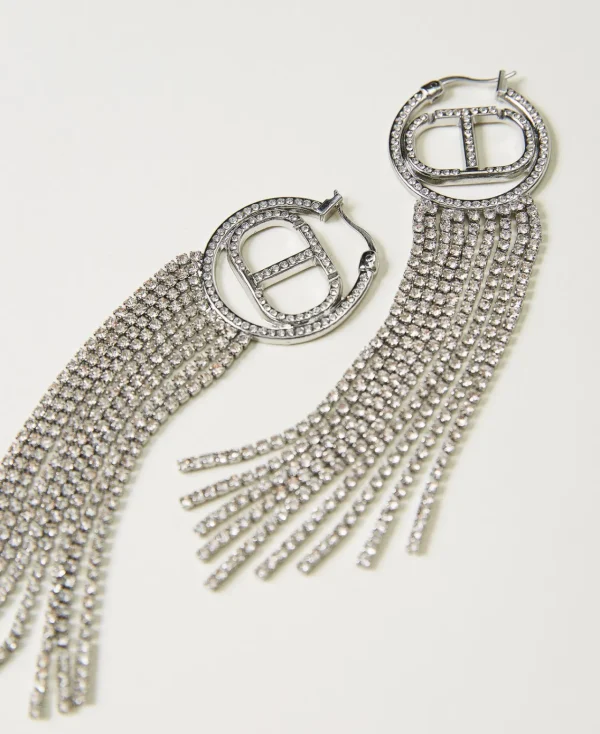 Bijoux*TWINSET Milano Boucles D’oreilles Avec Oval T Et Franges Strassées Argent Nickel Free