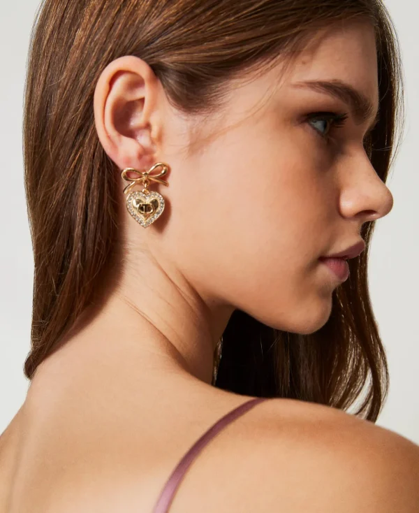 Bijoux*TWINSET Milano Boucles D’oreilles En Cœur Avec Strass Et Oval T New Gold