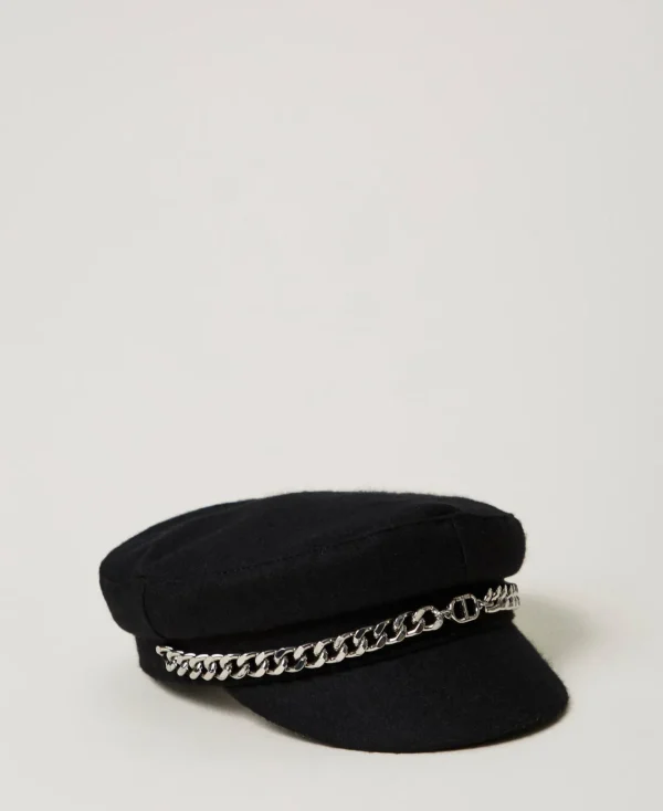 bret_en_drap_0.webp Accessoires*TWINSET Milano Béret En Drap Noir