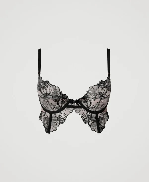 Sous-Vêtements Et Vêtements De Nuit*TWINSET Milano Bustier En Tulle Brodé Bicolore Wonder Beige/Noir