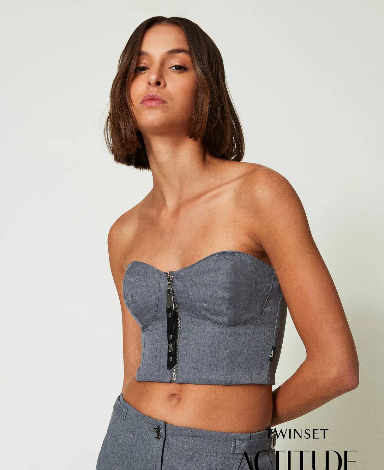 bustier_myfo_avec_broderi_0.webp T-Shirts Et Tops*TWINSET Milano Bustier MYFO Avec Broderie Gris Moyen Mélangé