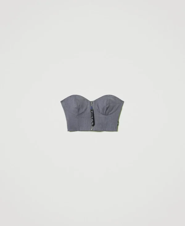 T-Shirts Et Tops*TWINSET Milano Bustier MYFO Avec Broderie Gris Moyen Mélangé