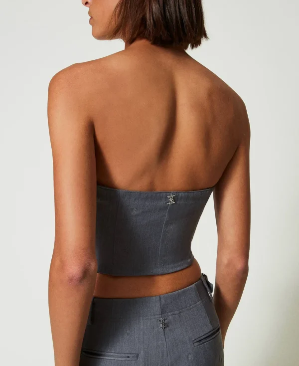 T-Shirts Et Tops*TWINSET Milano Bustier MYFO Avec Broderie Gris Moyen Mélangé