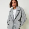 caban_crois_en_drap_bicol_0.webp Blousons Et Doudounes*TWINSET Milano Caban Croisé En Drap Bicolore Bicolore Gris Fumée/Blanc