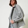 caban_crois_en_drap_bicol_2.webp Blousons Et Doudounes*TWINSET Milano Caban Croisé En Drap Bicolore Bicolore Gris Fumée/Blanc
