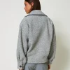 caban_crois_en_drap_bicol_3.webp Blousons Et Doudounes*TWINSET Milano Caban Croisé En Drap Bicolore Bicolore Gris Fumée/Blanc