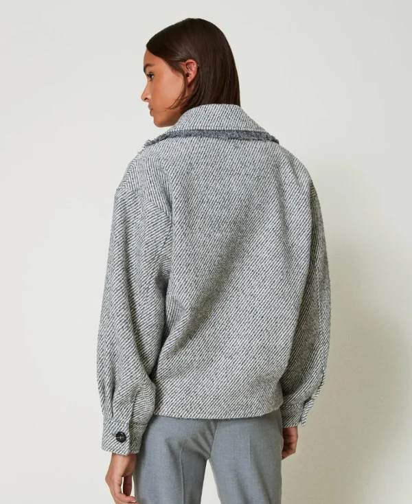 caban_crois_en_drap_bicol_3.webp Blousons Et Doudounes*TWINSET Milano Caban Croisé En Drap Bicolore Bicolore Gris Fumée/Blanc