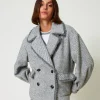 caban_crois_en_drap_bicol_4.webp Blousons Et Doudounes*TWINSET Milano Caban Croisé En Drap Bicolore Bicolore Gris Fumée/Blanc