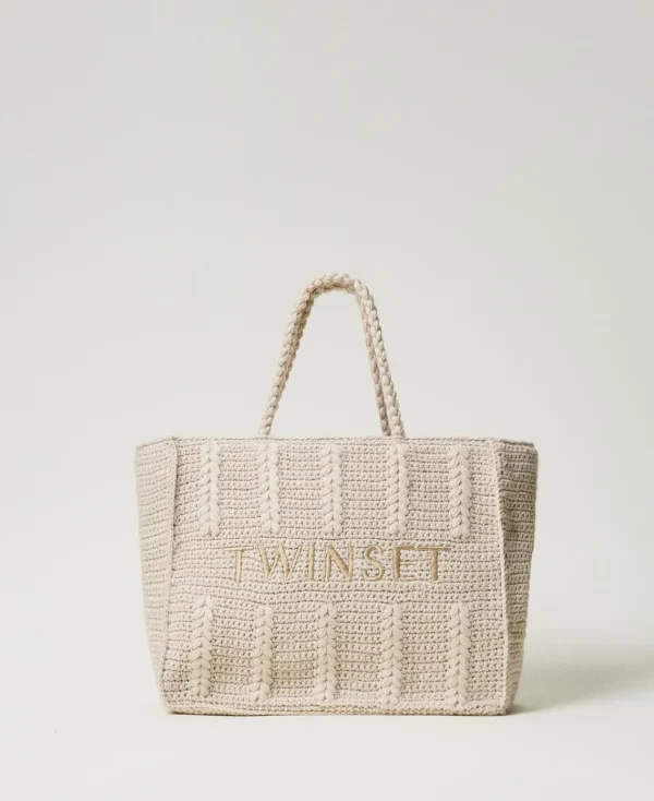 Cabas | Sacs Porté Épaule*TWINSET Milano Cabas «Bohémienne» En Tricot Avec Logo Blanc « White Cream »