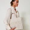 Cabas | Sacs Porté Épaule*TWINSET Milano Cabas «Bohémienne» En Tricot Avec Logo Blanc « White Cream »