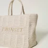 Cabas | Sacs Porté Épaule*TWINSET Milano Cabas «Bohémienne» En Tricot Avec Logo Blanc « White Cream »
