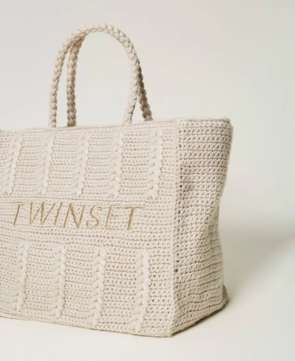 Cabas | Sacs Porté Épaule*TWINSET Milano Cabas «Bohémienne» En Tricot Avec Logo Blanc « White Cream »