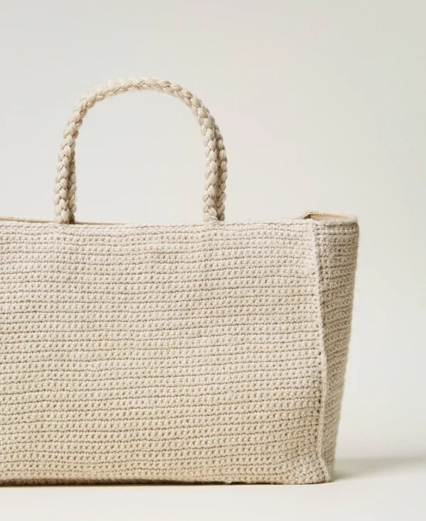 Cabas | Sacs Porté Épaule*TWINSET Milano Cabas «Bohémienne» En Tricot Avec Logo Blanc « White Cream »