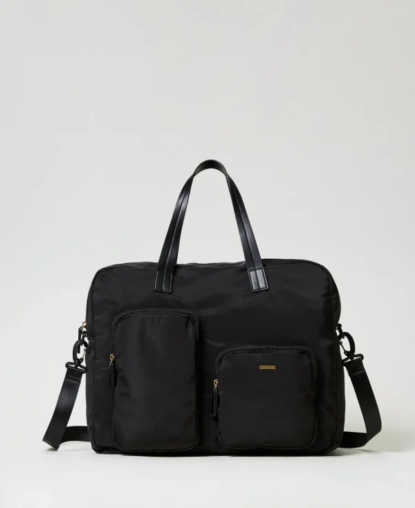 cabas_en_tissu_technique_0.webp Sacs Porté Épaule | Sacs À Bandoulière*TWINSET Milano Cabas En Tissu Technique Noir