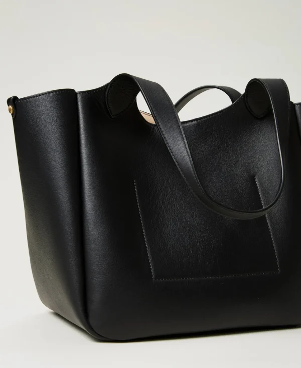 cabas_forever_en_cuir_2.webp Cabas | Sacs Porté Épaule*TWINSET Milano Cabas «Forever» En Cuir Noir