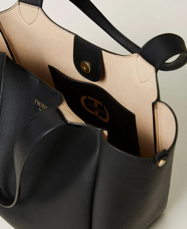 cabas_forever_en_cuir_3.webp Cabas | Sacs Porté Épaule*TWINSET Milano Cabas «Forever» En Cuir Noir