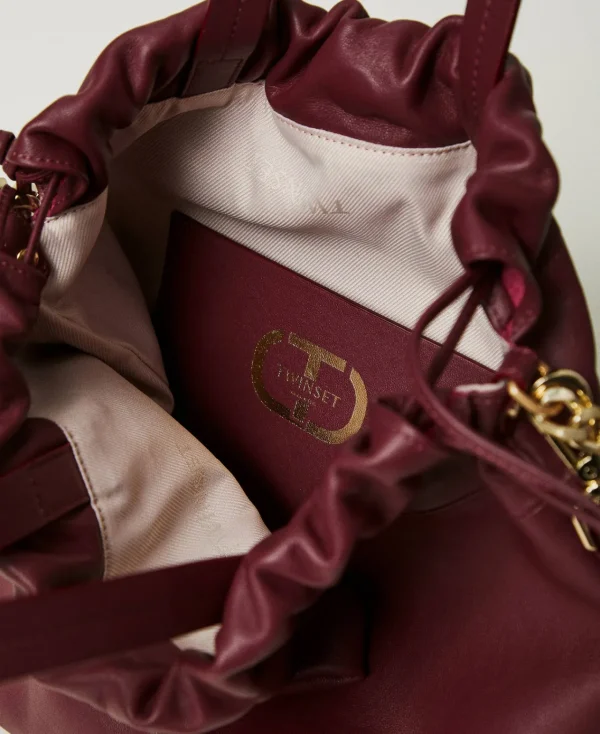 cabas_moyen_en_cuir_avec__4.webp Cabas | Sacs Porté Épaule*TWINSET Milano Cabas Moyen En Cuir Avec Cordon De Serrage Bordeaux